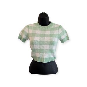 Aeropostale Juniors XS Green White Gingham Plaid Crop Easter Preppy Slim Sweater